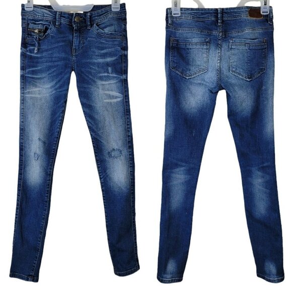 Zara Z1975 Women's Skinny Jeans Sz 2 Medium Wash Distressed Intentional Fading - Picture 1 of 11